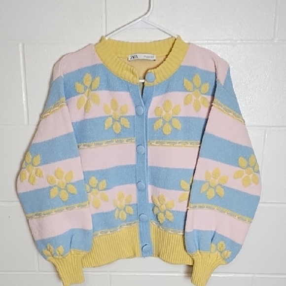 Pastel Floral Cottagecore Cardigan Sweater Cotton Blend - Picture 11 of 11